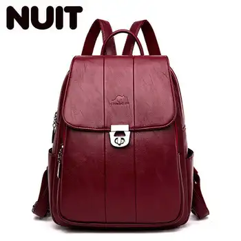 

New Fashion Texture Lock Luxury Women Backpack High Quality Soft Leather School Bags For Teenage Girls Large Capacity Travel Bag