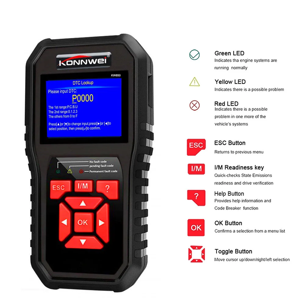 Многоязычный сканер OBDII, считыватель кодов, диагностический инструмент EOBD для всех автомобилей с 1996 года