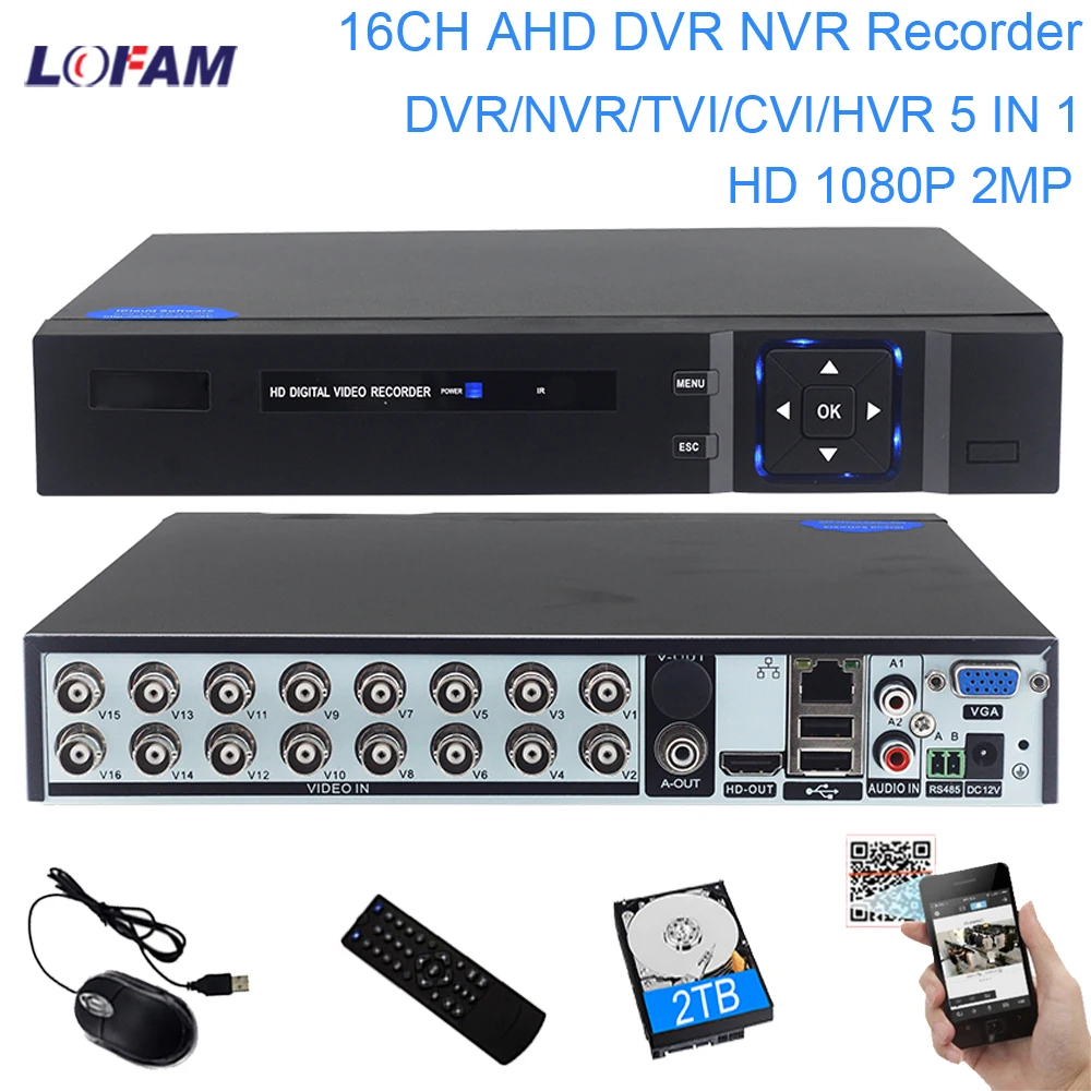 Видеорегистратор LOFAM 16CH AHD DVR 1080P 2MP NVR гибридная камера видеонаблюдения CCTV для