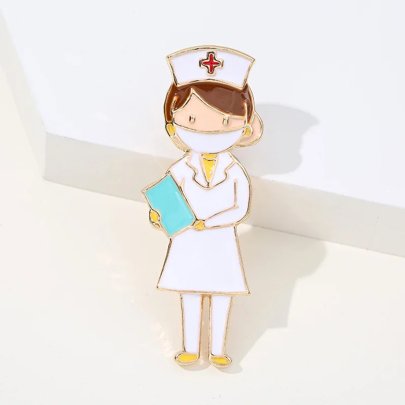 귀여운 에나멜 간호사 모양 핀 여성 브로치 패션 쥬얼리 의료 의사 간호사 학생 선물 옷깃 브로치 배지 선물