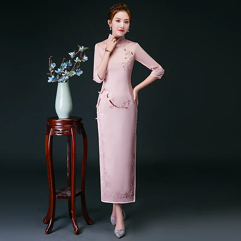 Модное Длинное платье Ципао с коротким рукавом винтажное китайское стильное платье Ципао китайское платье плюс размер 3XL 4XL