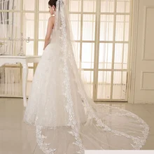 Для новобрачный на очень роскошные свадебные собора из тюля с цветочным узором, с кружевами, с вуалью, с расческой Свадебные цвета слоновой кости 3 м