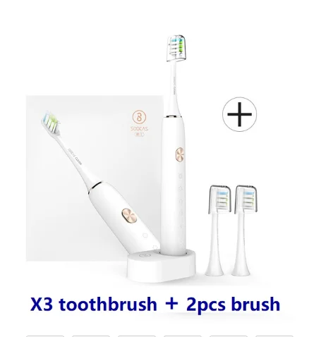 white with 2 heads Xiaomi Soocas X3 sonic Автоматическая электрическая звуковая ультра звуковая зубная щетка Xiaomi Bluetooth USB перезаряжаемая электрическая зубная щетка - Цвет: white with 2 heads