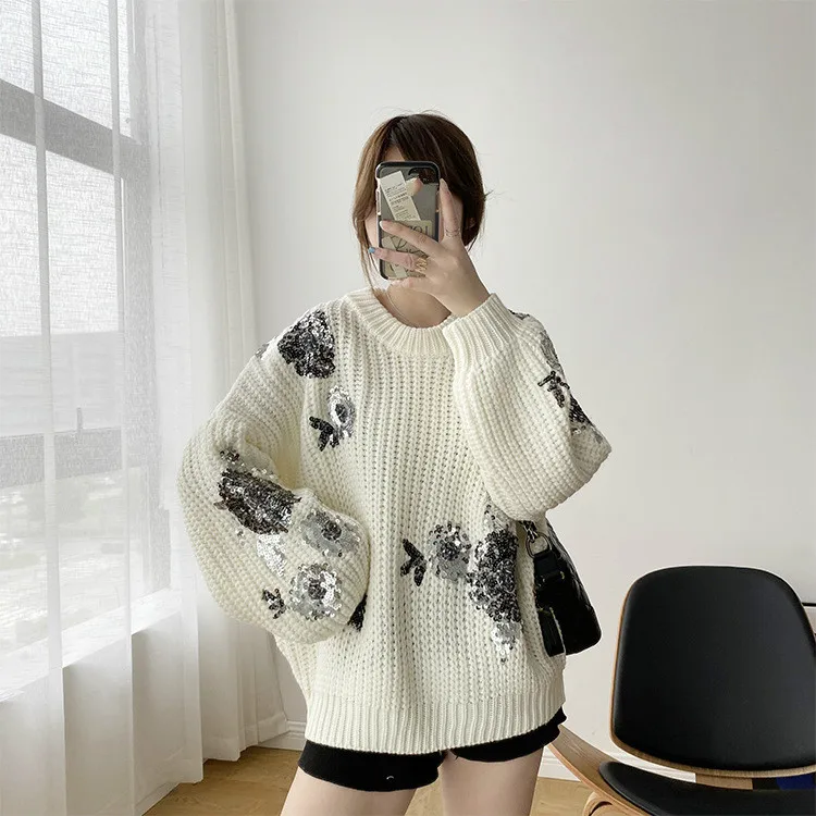 Nomikuma Pull Femme Sequins Flowers Korean Causal