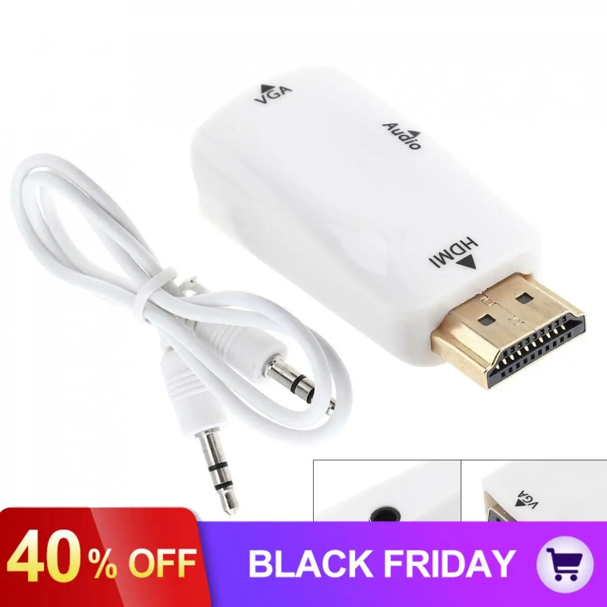 HD белый пластик портативный HDMI к VGA видео адаптер с AV аудио кабель для ПК/ноутбука/DVD/PS3