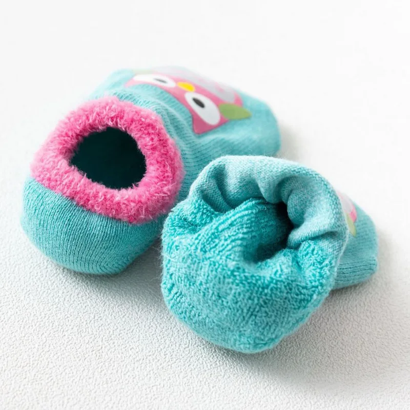 Осенне-зимние носки для малышей; повседневные модные детские Нескользящие хлопковые носки-тапочки с милым рисунком Совы; детские Тапочки