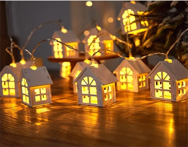 2M 10LEDs Holiday String Light Garland Wood House LED Beads Lamp Christmas Novelty Room Wedding Party Decoration fairy light wall