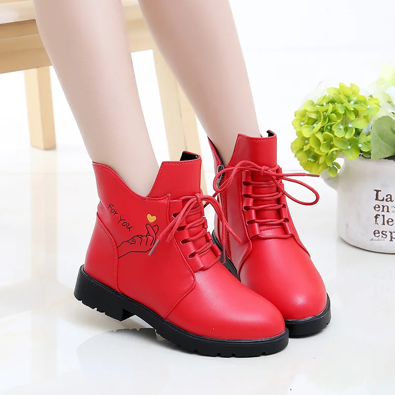 

2020 Spring And Summer New Korean Girls' Boots Hight-top Leather plus Velvet Princess Short Boots Boots Martin Boots Children Le