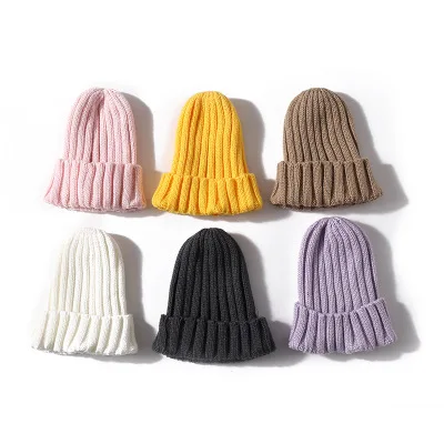 Fashion Knitted Baby Hat Pompom Winter Cap for Kids Adjustable Solid Baby Winter Hat Accessories Children Cap for 0-9 Years 1PCS