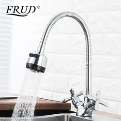 Frud Kitchen Faucets Polished Chrome Dual Handles Water Taps 360 Degree Rotating Cold and Hot Water Mixer Crane R43601