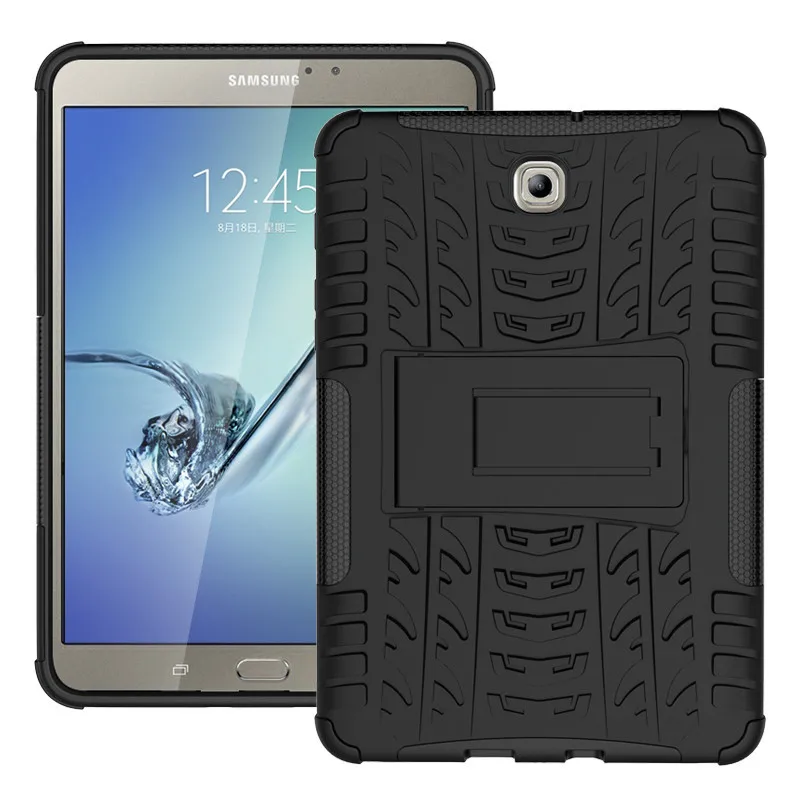 Яркий ударопрочный ТПУ+ ПК Гибридный бронированный чехол с подставкой для samsung Galaxy Tab S2 T715 T710 8,0 дюймов чехол для планшета+ Flim - Цвет: Black and Black