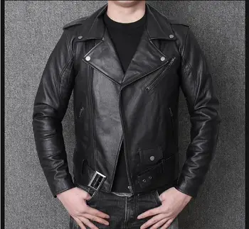 

size Free shipping.plus Brand classic men leather Jacket men's genuine Leather biker jacket.motor cowskin slim coat,sales