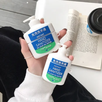 

For AirPods 1 2 3D Liquid soap Bottle Design Earphone Case For AirPods Pro / 3 Bluetooth Headset Silicone Cover with Hook