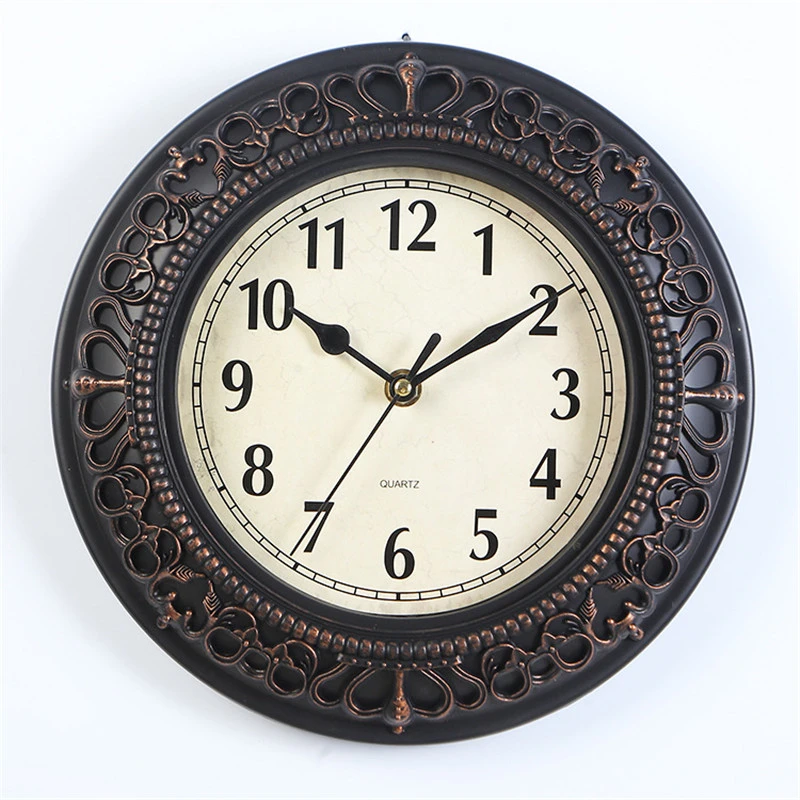 Carved Vingate Wall Clock Retro Wooden Pattern Exquisite Glass Mirror Old Mute Hanging Watch Horloges Living Room Bedroom