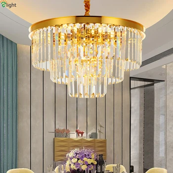

Lustre Gold Metal Led Chandelier Lighting K9 Crystal Living Room Led Pendant Chandelier Lights Dining Room Hanging Lamp Fixtures