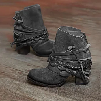 

Wind 2020 new winter fashion high heel 40-43 round head back zipper low boots