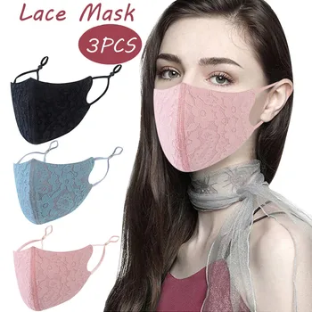 

face mask mascarilla 3pcs Adult Women Washable Lace Flower Adjustable Cotton Breathable Face Mask skin care mascara facial