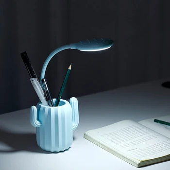 

Multi Use Cactus Pen Storage Holder with LED Folding Desk Lamp 1200mAh USB Charging Touch Switch Table Lights Desktop Organizer