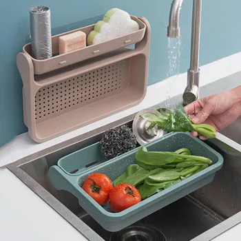 

Dish Drainer Sink Drain Basket Washing Vegetable Fruit Plastic Drying Rack Kitchen Accessories Organizer Kitchen Drain Basket