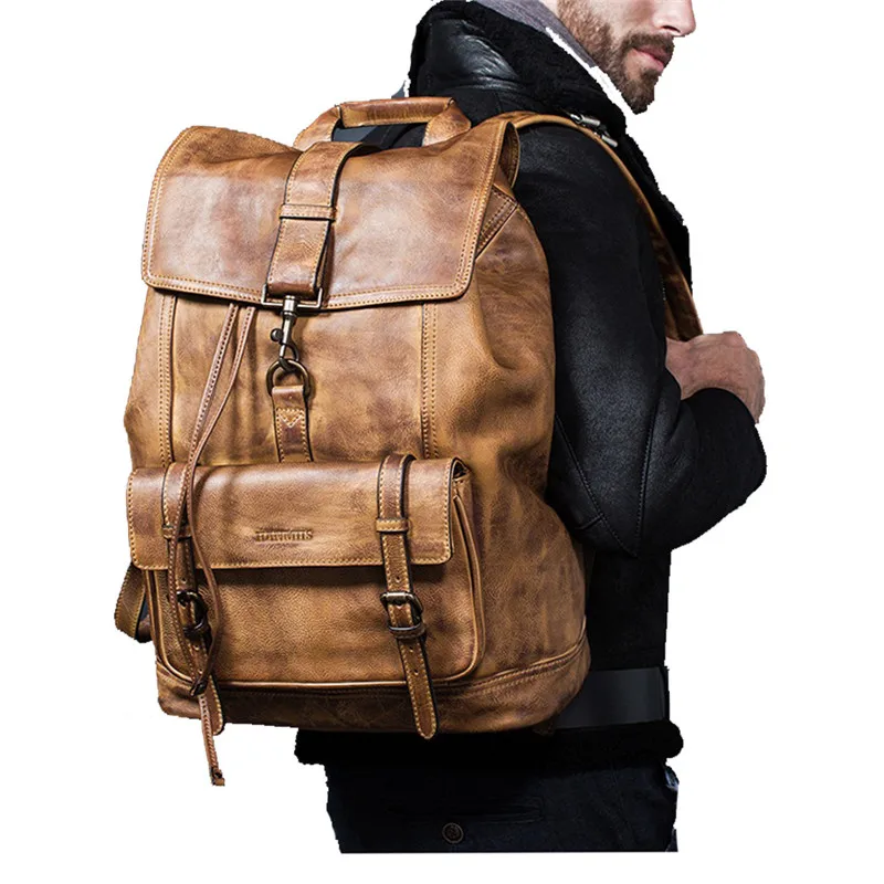 Luxe Koe Lederen Grote Capaciteit Rugzak Reistas Mannen Casual Minimalistische Computer Bag Volnerf Buiten Echt Leer Luxe Koe Lederen Grote Capaciteit Rugzak Reistas Mannen Casual Minimalistische Computer Bag Volnerf Buiten Echt Leer