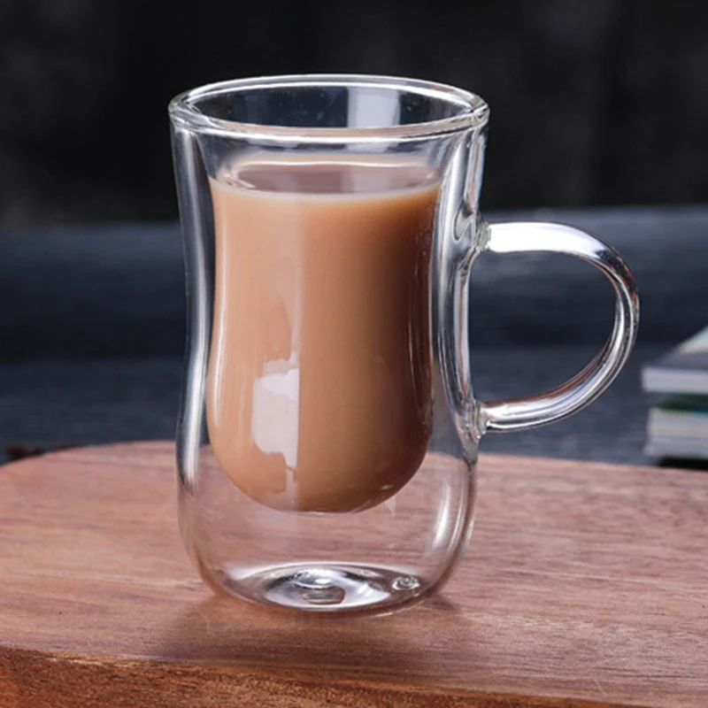 

80Ml European Double Coffee Mug Heat-Resistant Double Glass Cappuccino Cup Milk Cup Juice Cup New Cafe Office with Handle