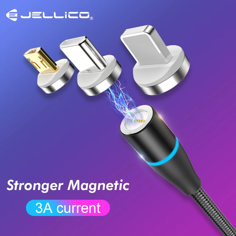 Jellico новейший светодиодный QC3.0 Магнитный USB кабель для iPhone Micro type C плетеный
