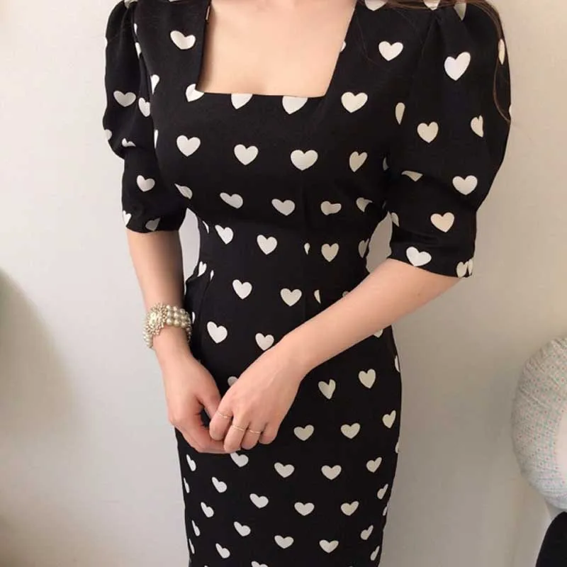 Korean Woman One-Piece Dress Summer 2020 Vintage French Loving Slim Ruffled Fishtail Long Dress Lady Elegant Short Sleeve Dress