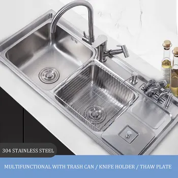 

YUJIE Free Shipping 304 multifunctional kitchen trash can washbasin package thick double bowl BLS9243-9