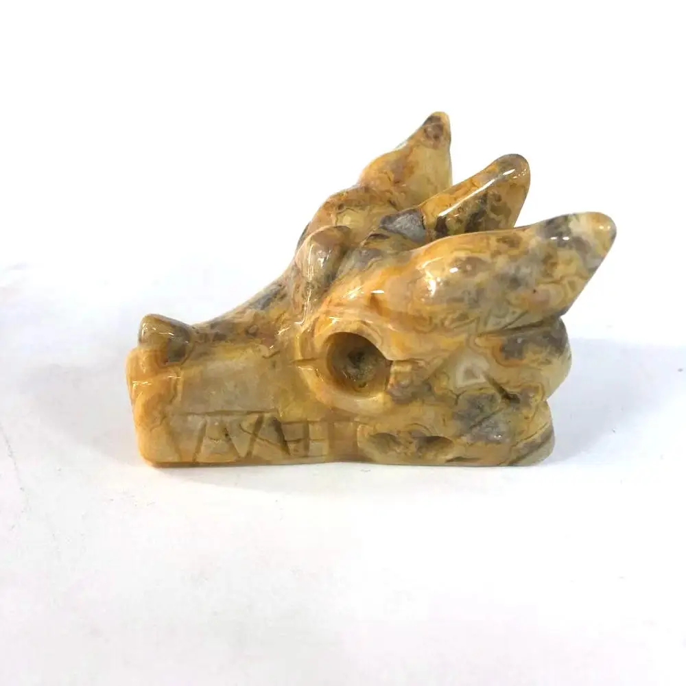 Crazy Agate Высокого качества резной натуральный камень Crazy Agate Дракон Череп фэншуй Исцеление Рейки для домашнего декора или коллекции PP - Цвет: Crazy Agate