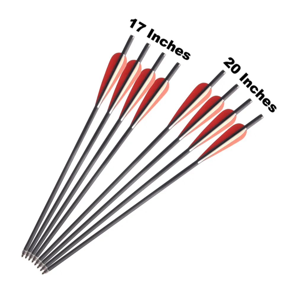 

17/20 Inches Carbon Crossbow Arrow 8.8 mm 2 Red 1 White Feather Halfmoon Shape Nock for Archery Hunting Shooting