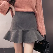 Новые повседневные модные мини шерстяные юбки женские корейские Harajuku зима осень трапециевидные юбки женские большие размеры высокая Талия русалка юбка
