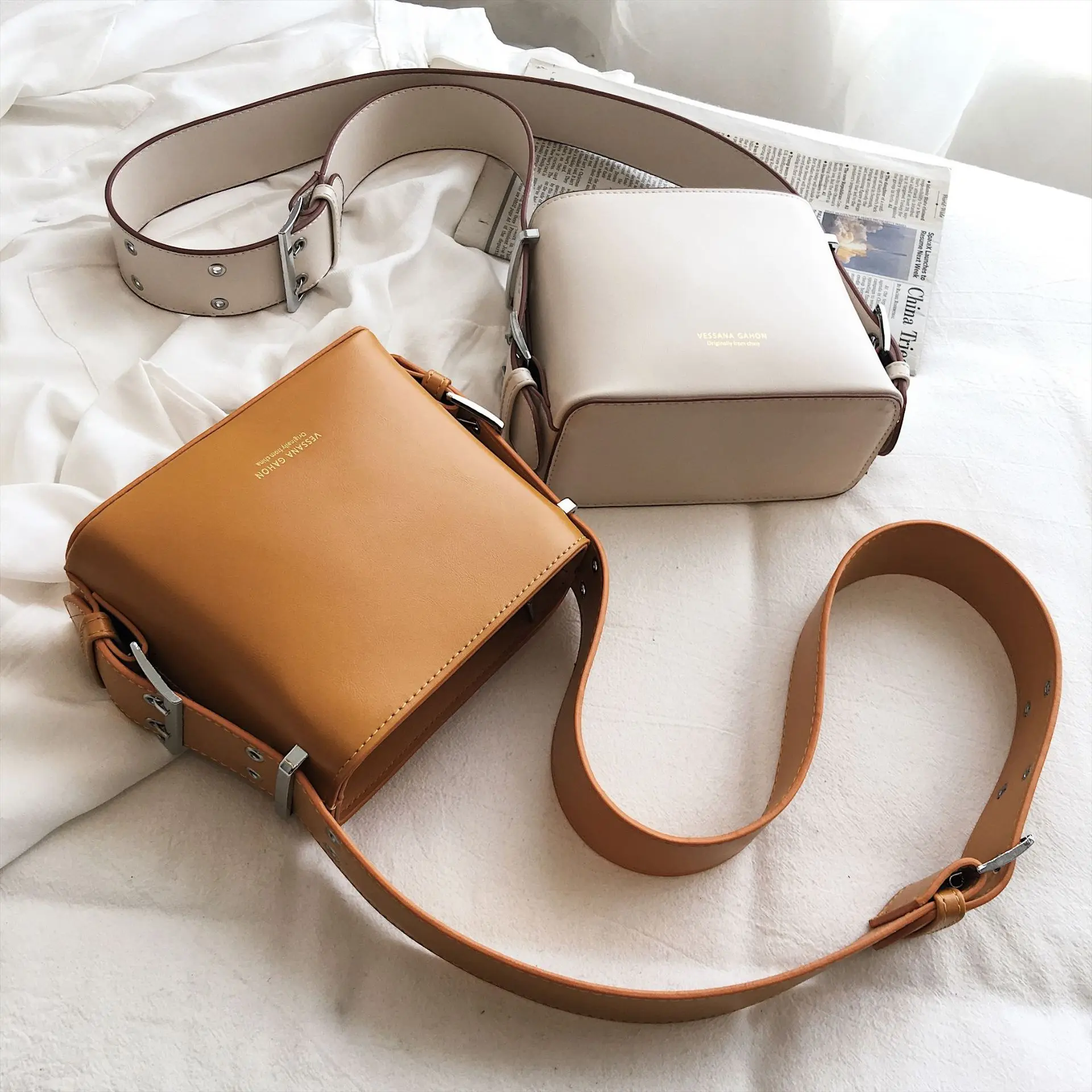 

High Grade Sense Bag Women's 2019 New Style Korean-style Western Style Bucket Bag Versatile Wide-Strap WOMEN'S Bag Crossbody Bag