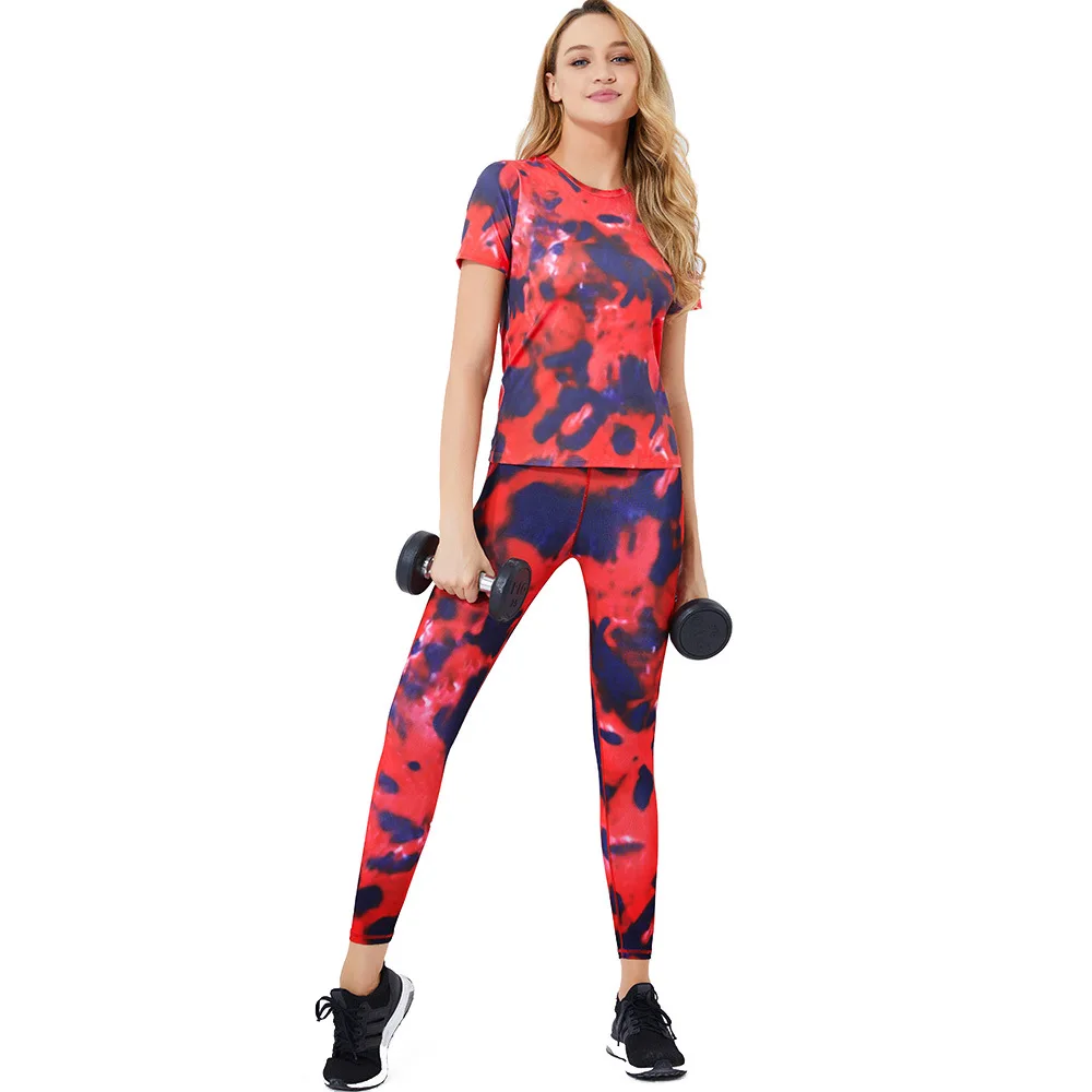 

Women Sports Clothing Workout Set Gym Fitness Clothing Yoga Set Short Top Gym Leggings Seamless Set Ink Painted Two-Piece Set