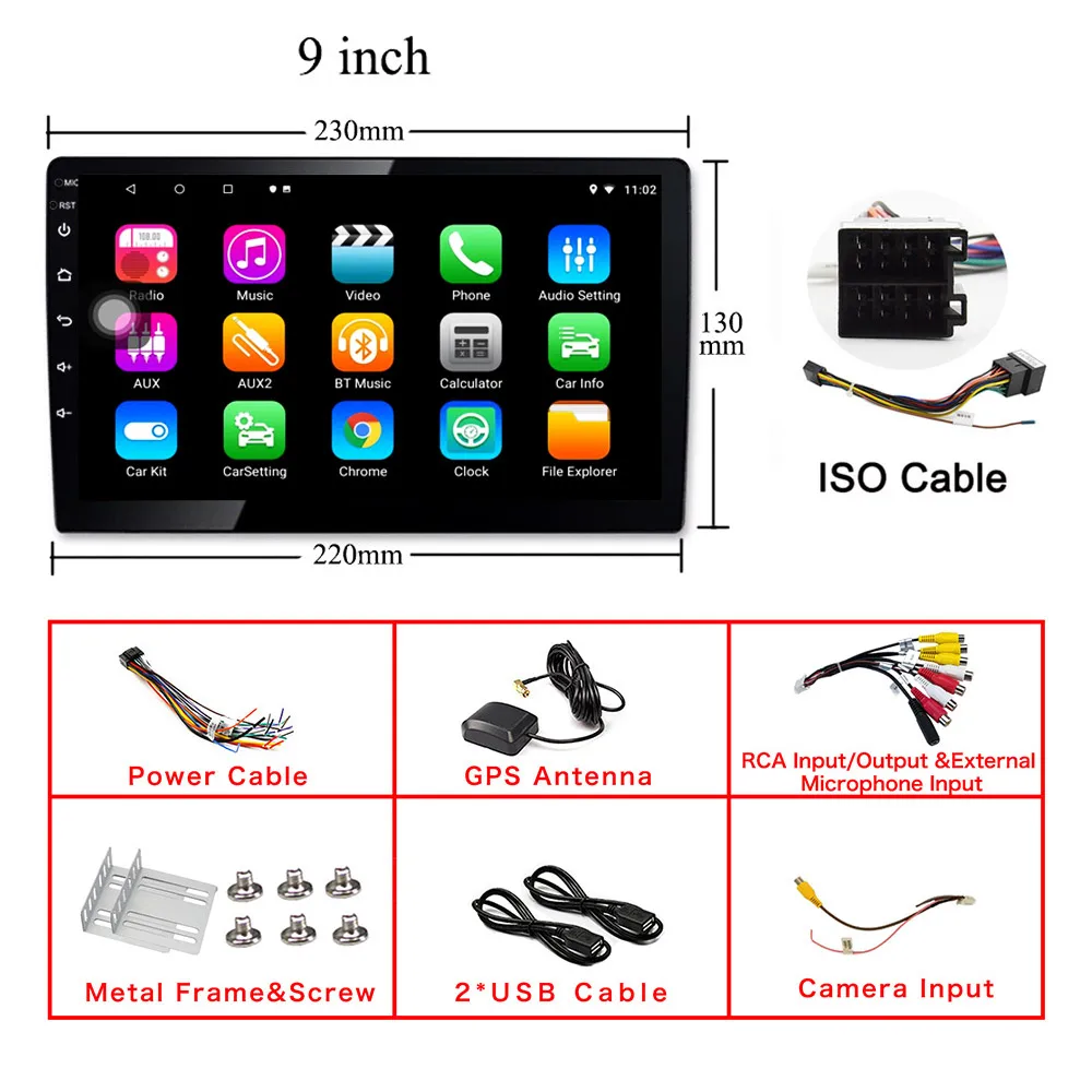 9 10 дюймов Android 8,1 DAB gps навигация Авторадио Мультимедиа dvd-плеер Bluetooth wifi MirrorLink OBD2 Универсальный 2Din Автомагнитола - Цвет: ISO 9 inch