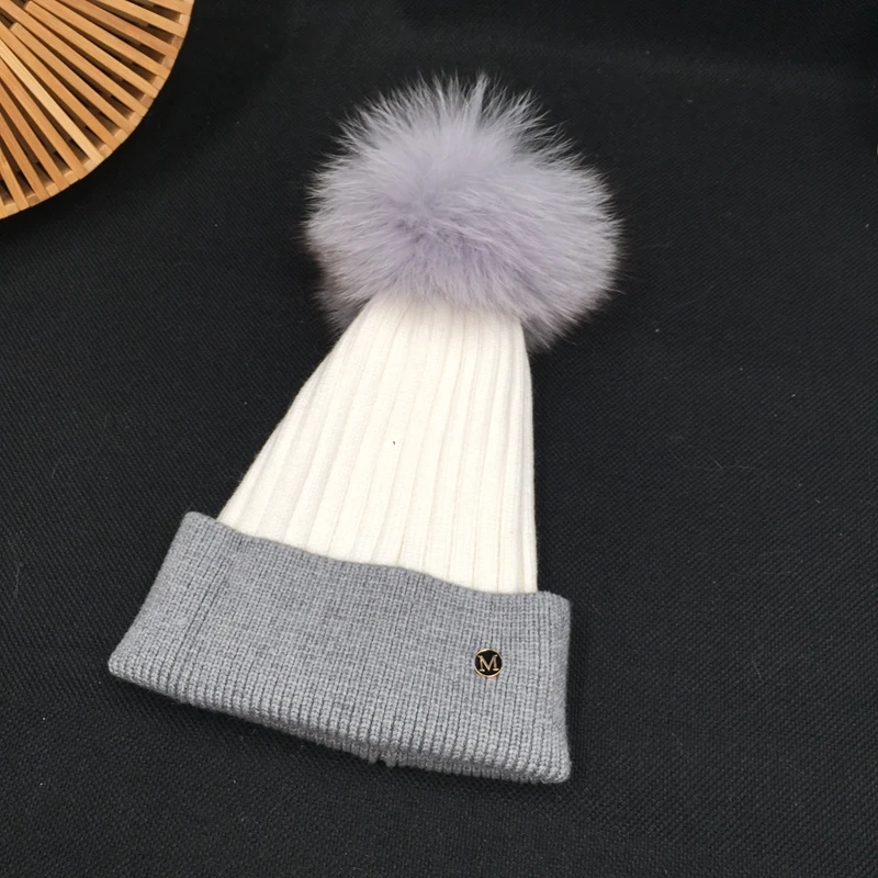 Новая зимняя шапка женская шерстяная шапка вязаная шапка универсальная Корейская Молодежная теплая шапка из меха лисы