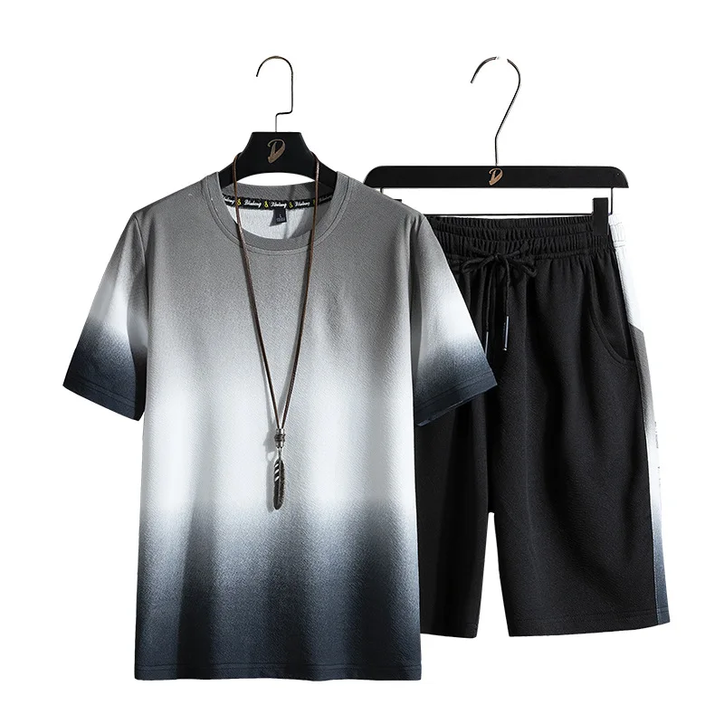 

Summer Men Sportswear Tracksuit Quickly Dry Loose Sweatshirt+short male Running Jogger Fitness Gym Workout Casual Set Sport Suit