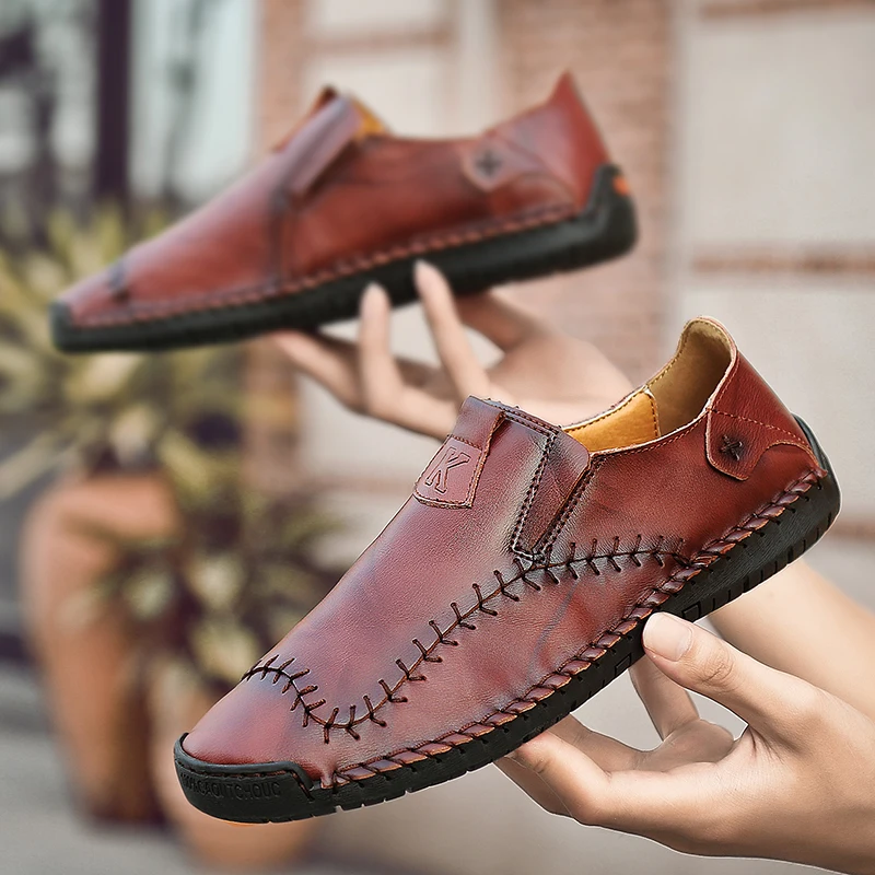 

Genuine Leather Handmade Casual Loafers Men Breathable Soft Moccasins Male Flats Comfortable Driving Sneakers Man Slip on Shoes