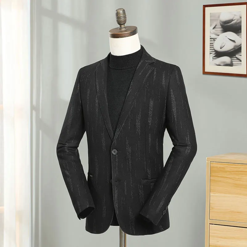 

Europe Men Black Stripes Blazers Slim Fit Full Sleeve Blazer Jacket Male Smart Casual Business Suit Costume Fashion Wool Coat