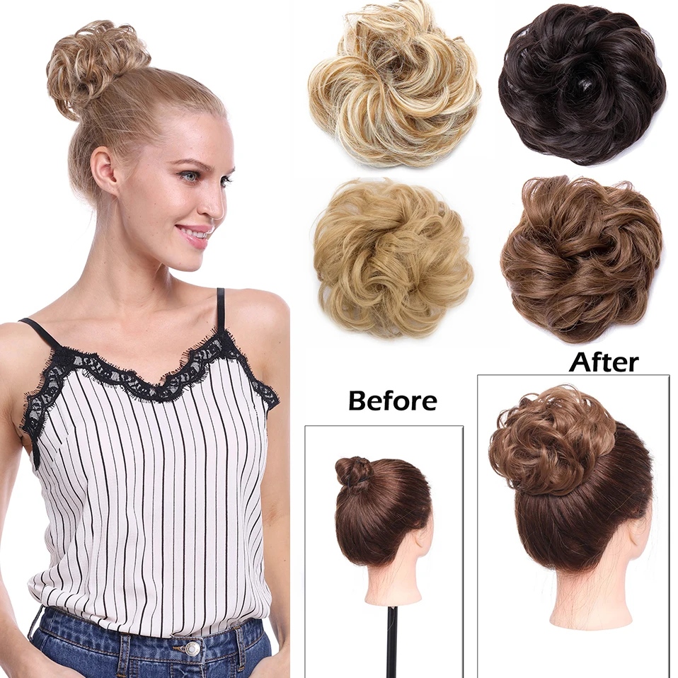 HAIRRO Synthetic Elastic Hair Scrunchie Curly Chignons Rope Natural Fake Bun Curly Clip in Ponytails Extensions hair extensions,ponytail hair extensions