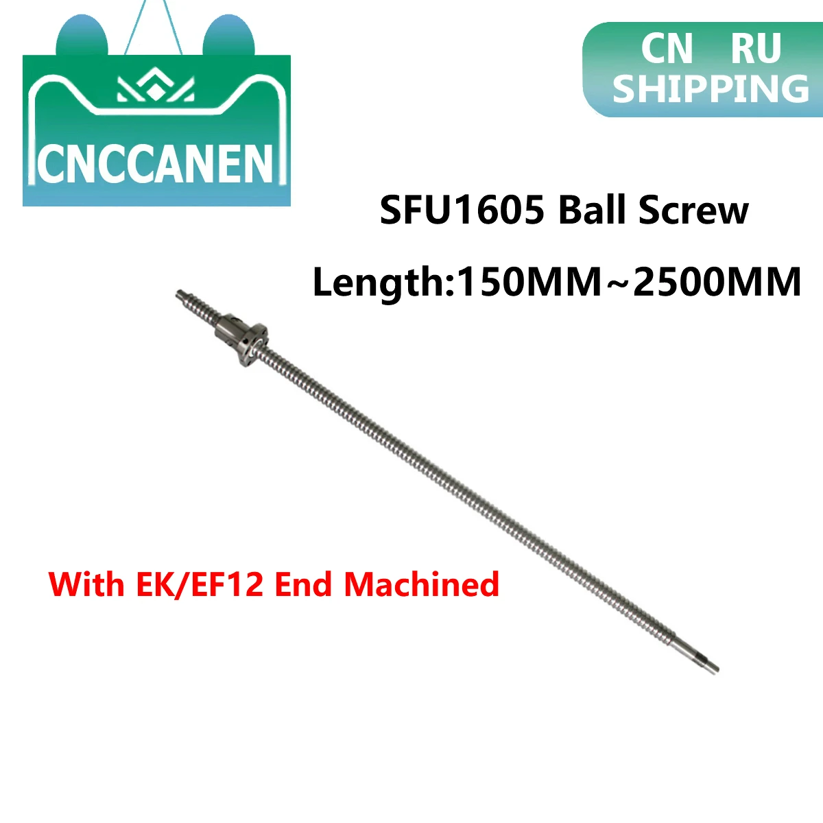 Ballscew SFU1605-150mm 200 300 500 600 800 1200 1500 2000 2500 mm C7 Ball Screw With Single Ball Nut EK/EF12 End Machined CNC