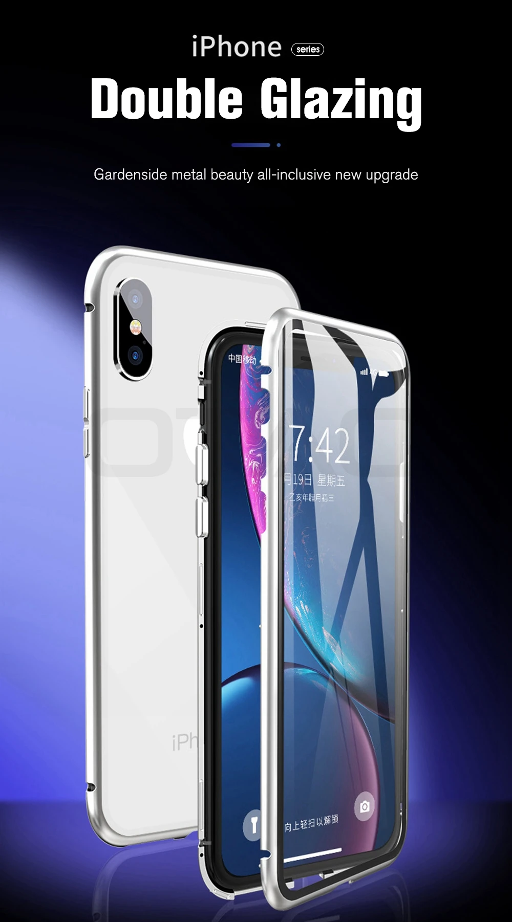 OTAO металлический магнитный чехол для iPhone 8 7 6 6s Plus 9H двухсторонний закаленный стеклянный магнит крышка для iPhone XS MAX XR X Чехлы Coque
