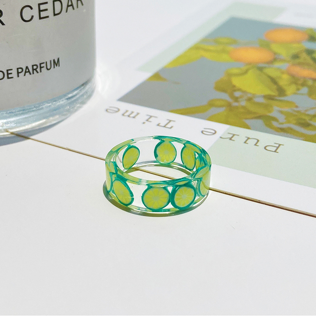 Korea Colorful Fashion Resin Fruit Ring Set Metal Geometric Irregular Open Rings for Women Party Wedding Jewelry Ring Set