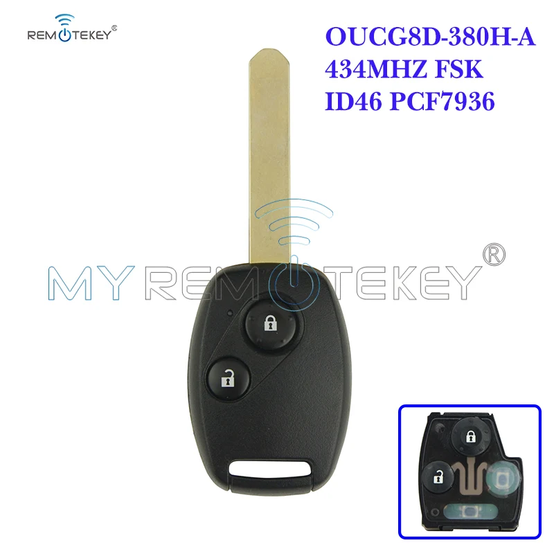 Remtekey 2 Buttons 313.8mhz HON66 OUCG8D-380H-A With ID46 Chip HON66 For Honda Accord Civic Fit 2003 2004 2005 2006 2007 Car Key 3 1 buttons remote flip car key fob shell case cover for honda accord acura tl tsx mdx rdx zdx 2007 2008 2009 with uncut blade
