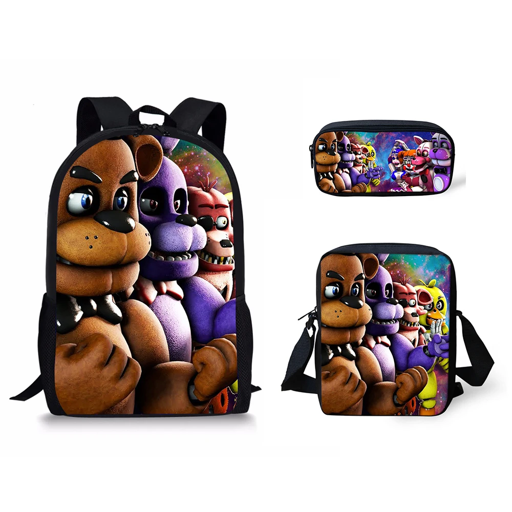 

3Pcs/set Students Book Bag Set Five Nights At Freddys Pattern Kids Custom Children School Bags Large Shoulder Backpack