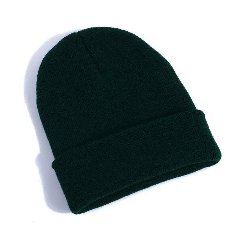 Dark green Милые зимние шапки бини вязанные одноцветные модные шапки осень зима унисекс теплая шапка s Дамская Повседневная Хип-хоп шапка с вышивкой - Цвет: Dark green