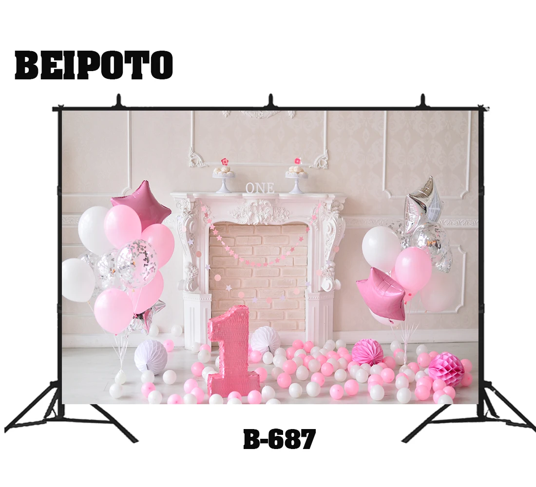 Один год 1 день Рождения Вечеринка фон торт smash фон фотостудия фотосъемка розовый шар Девочка Мальчики портрет Крытый реквизит