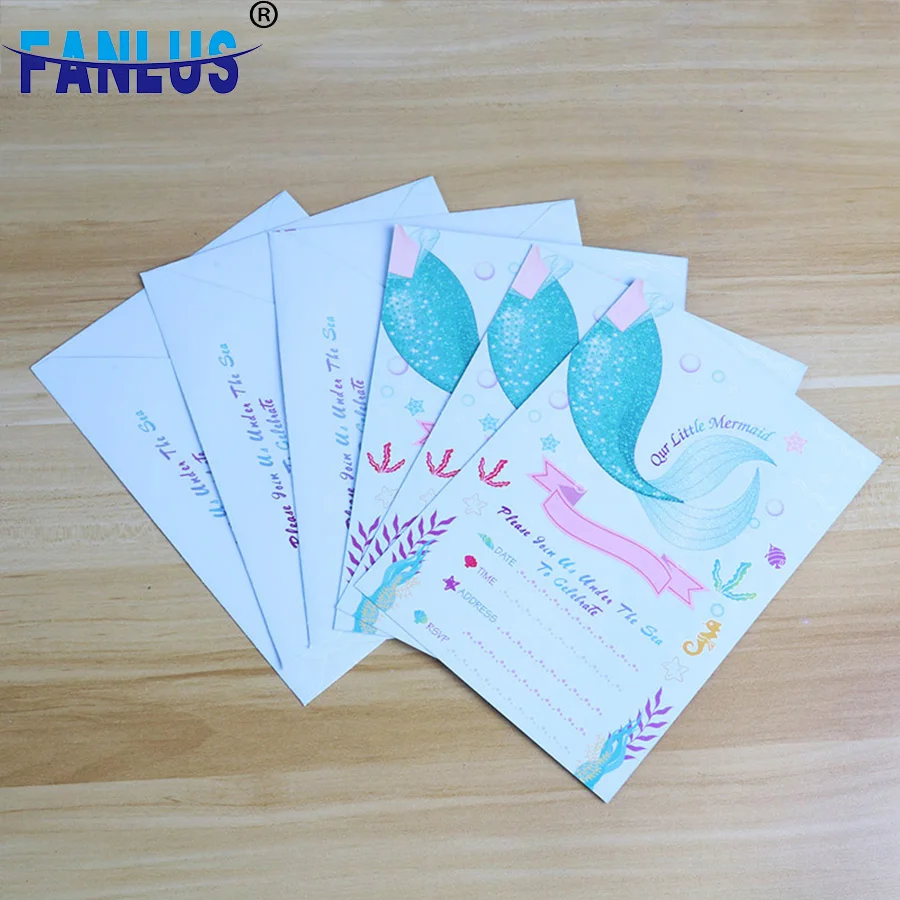  24pcs Little Mermaid Birthday Party Invitation Cards with Envelopes Baby Shower Wedding Decorations - 4000329229250