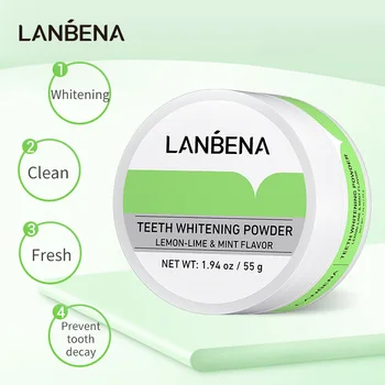 

LANBENA Teeth Whitening Powder Tangy Lemon Lime Hygiene Dental Tooth Cleaning Remove Tartar Safe Protect Bright Teeth Oral Care