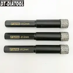 DT-DIATOOL 3 шт. Dia12mm сухой вакуумной пайки алмазное сверло с шестигранным хвостовиком Отверстие пила гранит мраморная плитка керамическое