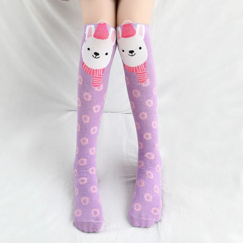 04Rabbit С рисунками из мультфильмов для девочек, хлопковые спортивные носки для девочек детские гольфы, детские носки для мальчиков и девочек одежда для школы; яркие Цвета носки Длинные Теплые носки в скейтерском стиле для детей - Цвет: 04Rabbit